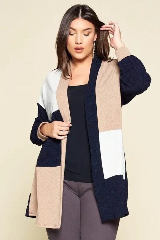 Color-Block - Open Front - Plus Size - Womens Cardigan – Image 4
