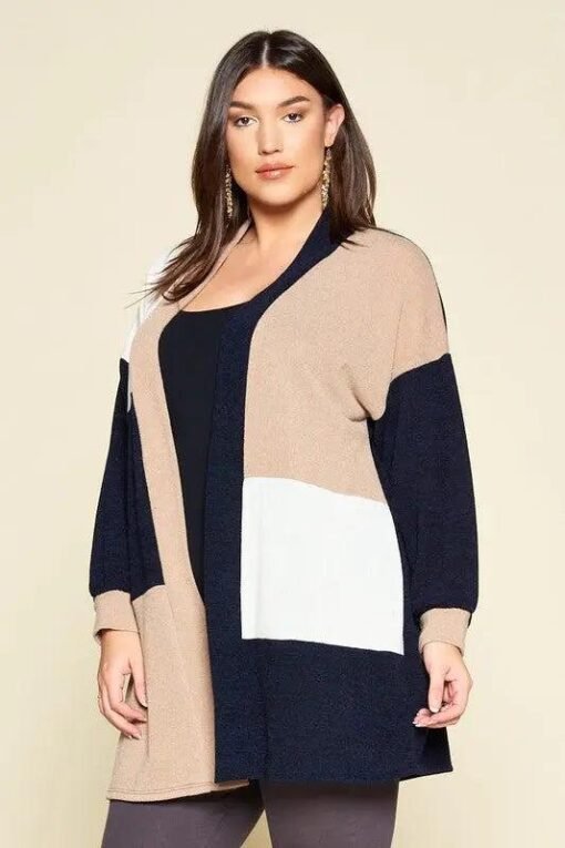 Color-Block - Open Front - Plus Size - Womens Cardigan – Image 5
