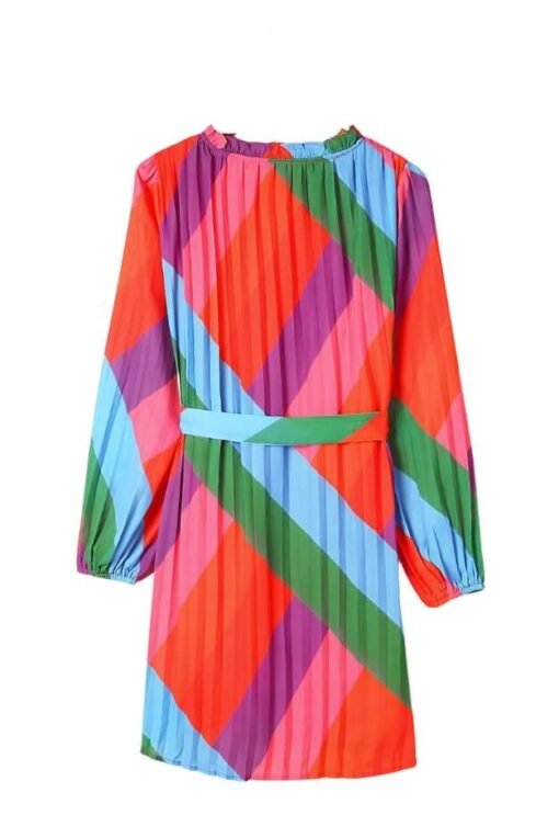 Color Block Pleated Long Sleeve Dress – Image 3
