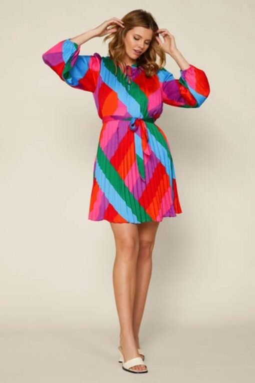 Color Block Pleated Long Sleeve Dress – Image 4