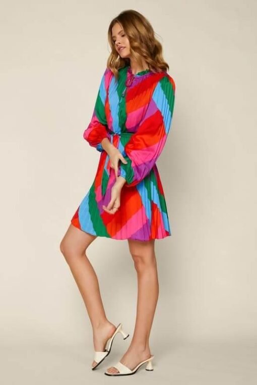 Color Block Pleated Long Sleeve Dress – Image 5