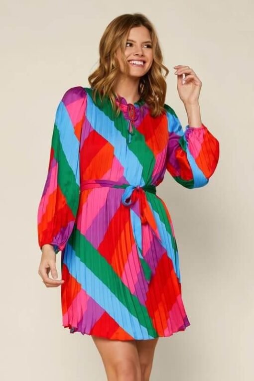 Color Block Pleated Long Sleeve Dress – Image 6