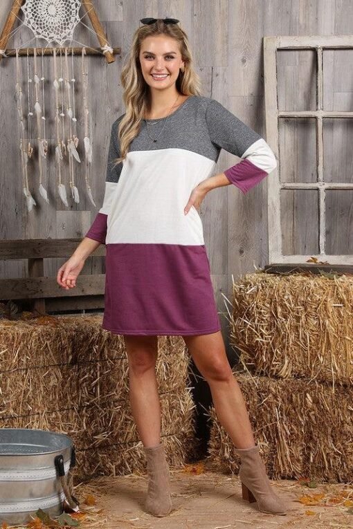3/4 Sleeve French Terry Color Block Pocket Dress – Image 6