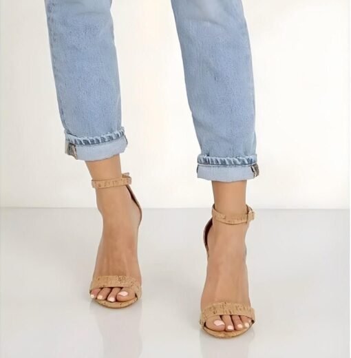 Cork Strappy Block Heel Shoes – Image 3