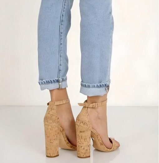 Cork Strappy Block Heel Shoes – Image 4