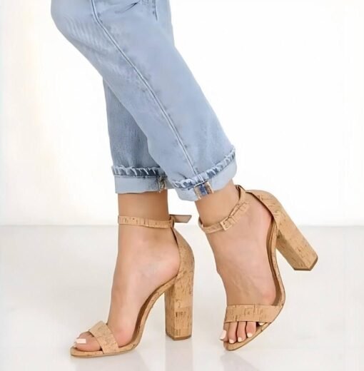 Cork Strappy Block Heel Shoes – Image 5