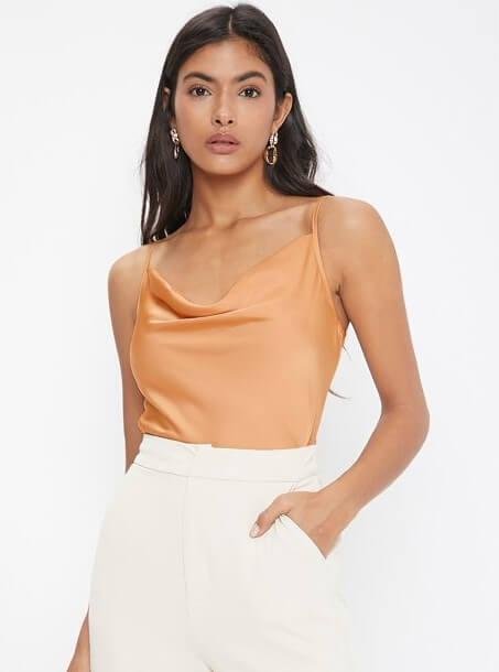 Silky Solid Cowl-Neck Blouse – Image 3