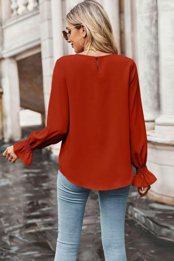 Blue Round Neck Ruffle Bubble Sleeve | Gameday Tops – Image 4