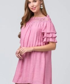 Crochet Neckline Ruffle Detail Dress