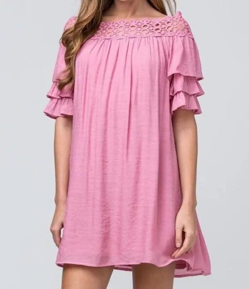 Crochet Neckline Ruffle Detail Dress – Image 5
