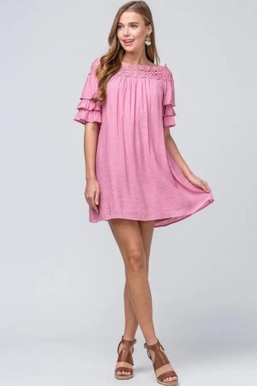 Crochet Neckline Ruffle Detail Dress – Image 6