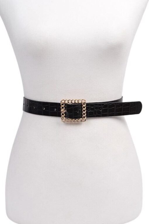 Crocodile Embossed Square Buckle Belts