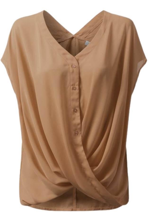 Crystal Cap-Sleeve Cross Front Button Top – Image 4