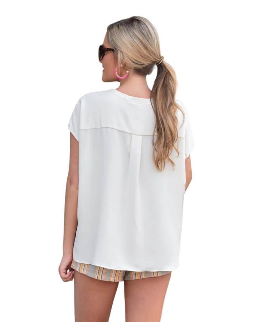 Crystal Cap-Sleeve Cross Front Button Top – Image 6