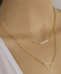 Dainty Pearl Geometric Layered Necklace