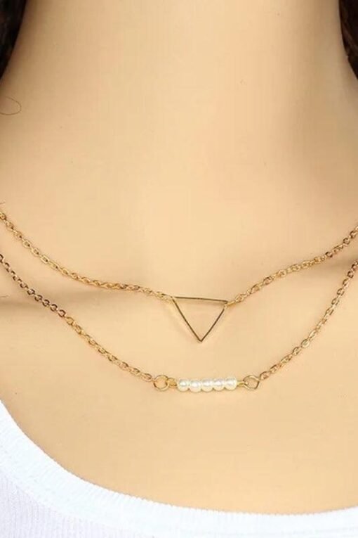 Dainty Pearl Geometric Layered Necklace – Image 3