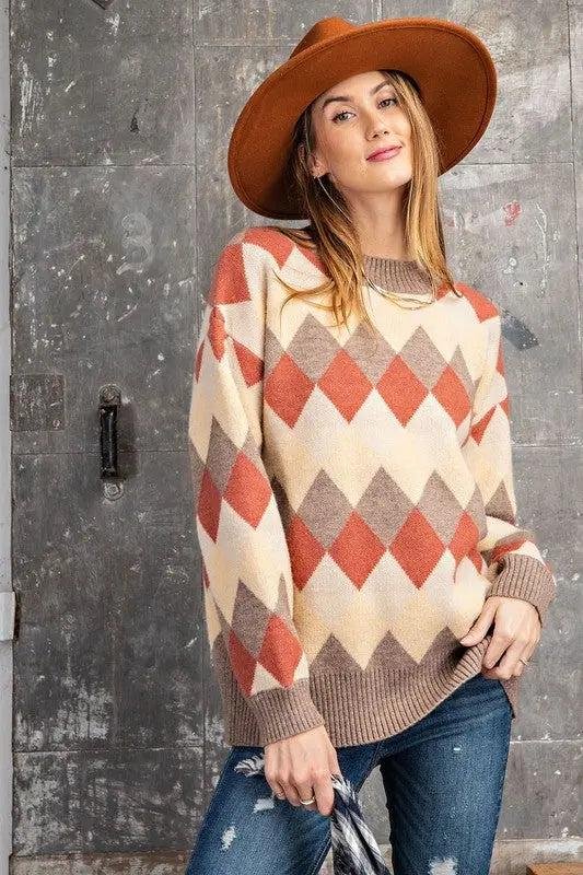 Women's Argyle Sweater | Jolie Vaughan Mature Women's Boutique