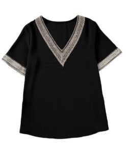 Elegant Contrast Lace V-Neck Blouse| Blouse for Older Women