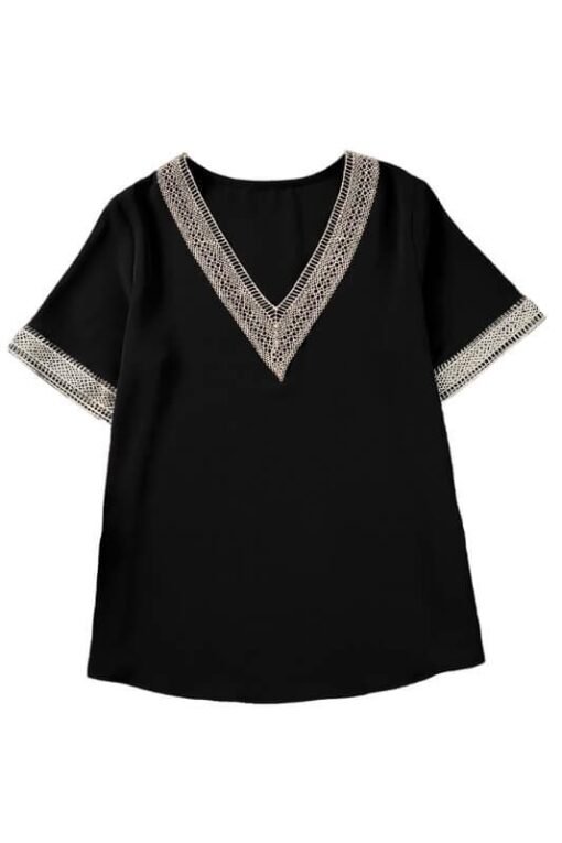 Elegant Contrast Lace V-Neck Blouse| Blouse for Older Women