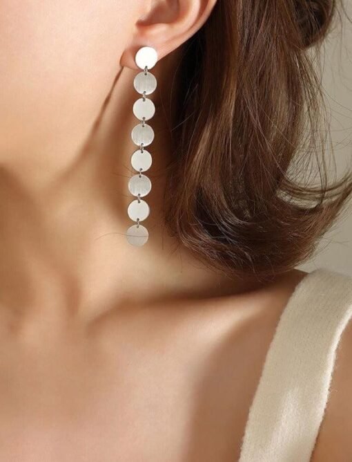 Elegant Disc Titanium Drop Earrings | Mature Women's Earrings – Image 3