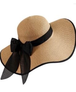 Elegant Sun Wide Brim Straw Hat with Black Trim