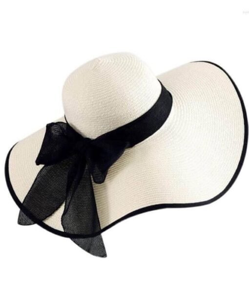 Elegant Sun Wide Brim Straw Hat with Black Trim – Image 3