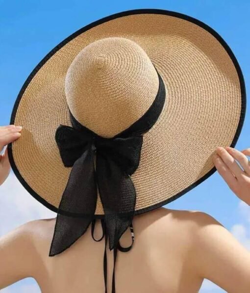 Elegant Sun Wide Brim Straw Hat with Black Trim – Image 6