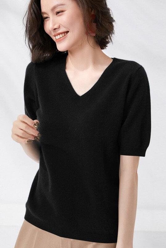 V-Neck Knit Half Sleeve Sweater | Mature Women's Basic Tops – Image 4