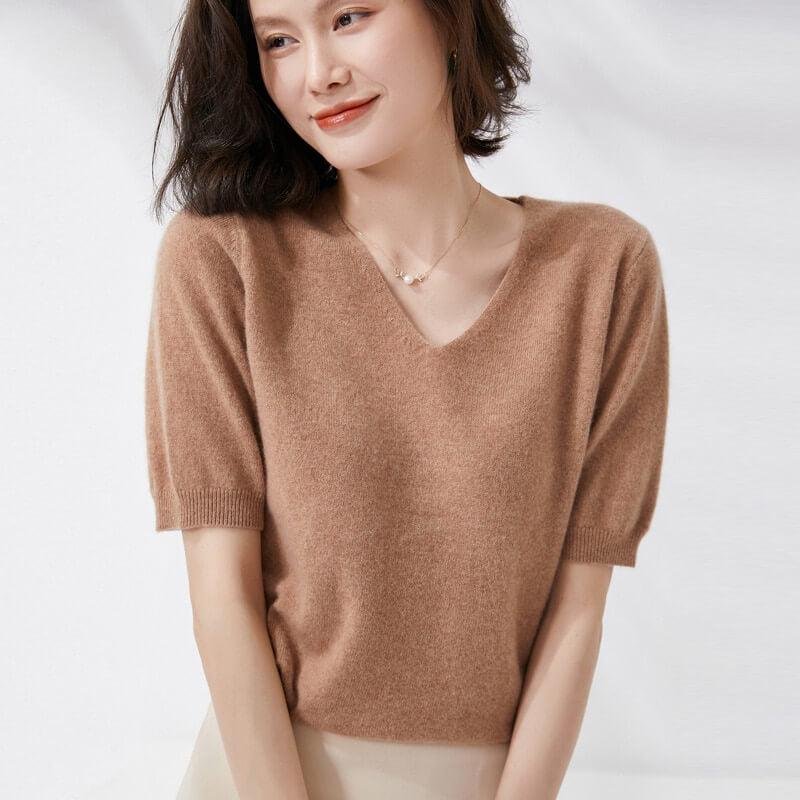 V-Neck Knit Half Sleeve Sweater | Mature Women's Basic Tops – Image 6