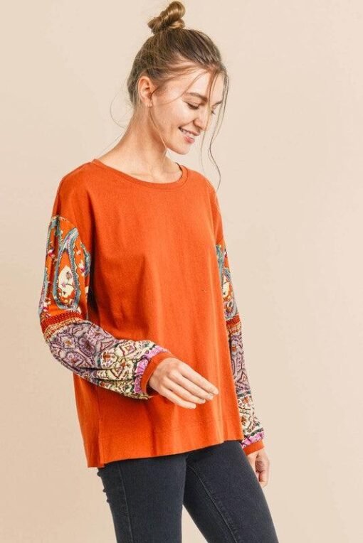 Elise Boho Contrast Long Sleeve Blouse Jolie Vaughan Mature Women's Online Clothing Boutique