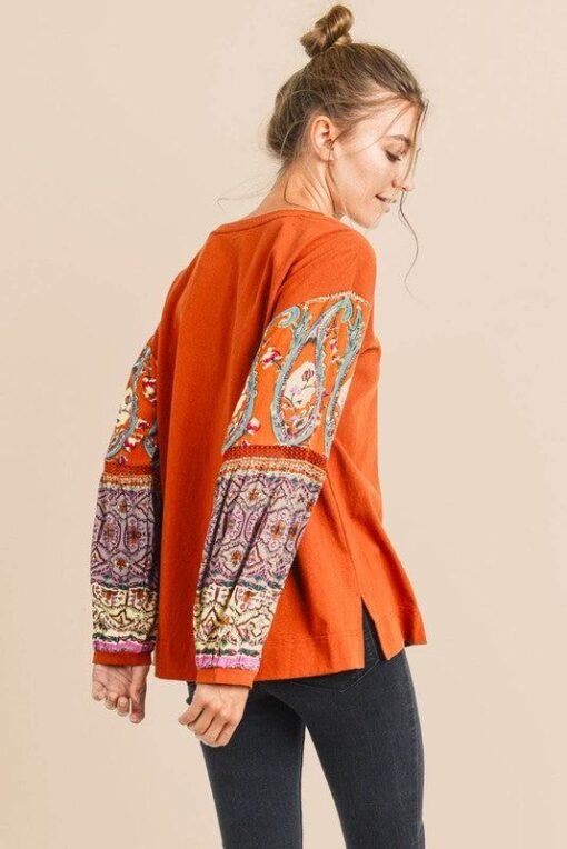 Elise Boho Contrast Long Sleeve Blouse Jolie Vaughan Mature Women's Online Clothing Boutique – Image 3