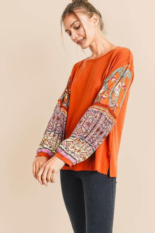 Elise Boho Contrast Long Sleeve Blouse Jolie Vaughan Mature Women's Online Clothing Boutique – Image 5