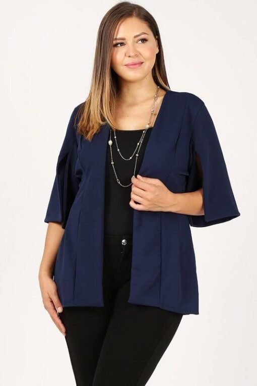 Erin Fitted Split Sleeve Open-Front Blazer | Mature Women's Clothing Boutique