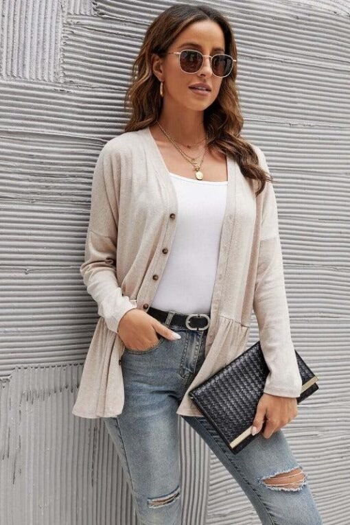 Everyday Peplum Long Ruffle Cardigan – Image 5