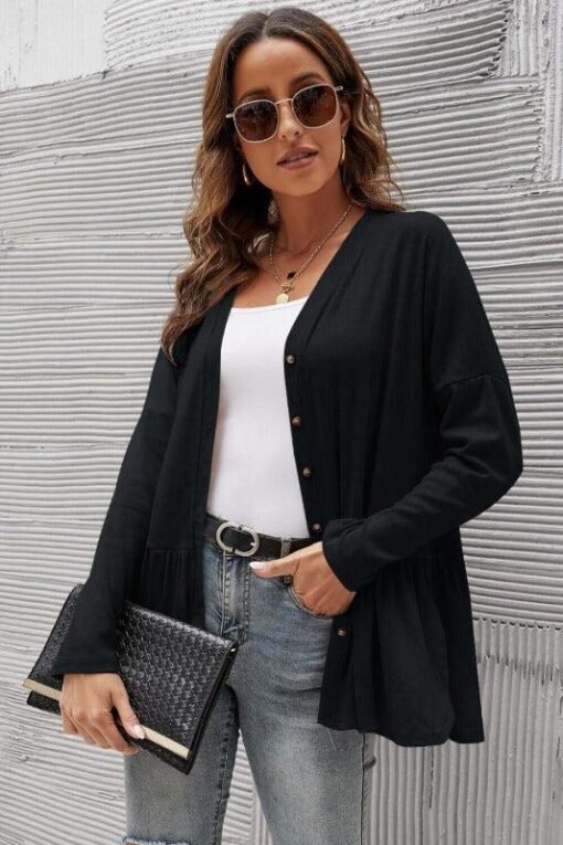 Everyday Peplum Long Ruffle Cardigan – Image 6