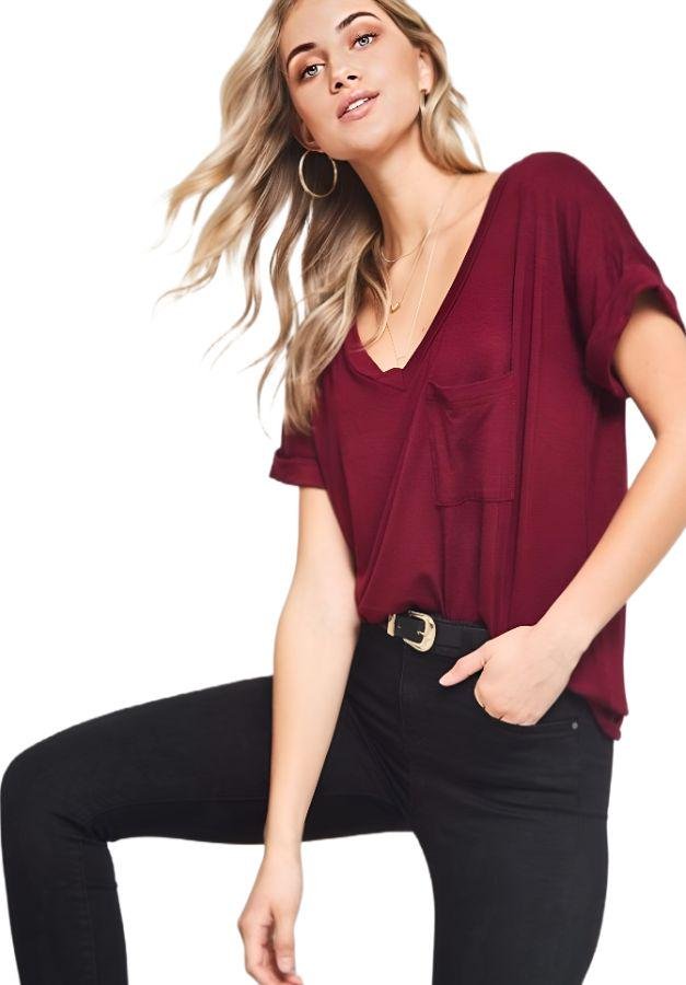 Everyday V-Neck Boyfriend Pocket Tee – Image 4