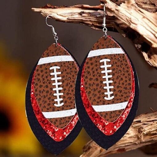 Faux Leather Vintage Football Hook Earrings | Black Friday Deals – Image 3