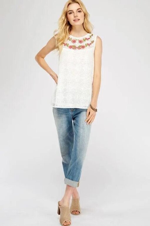 Floral Embroidered Boat-Neck Sleeveless Top Jolie Vaughan Mature Women's Online Clothing Boutique – Image 3