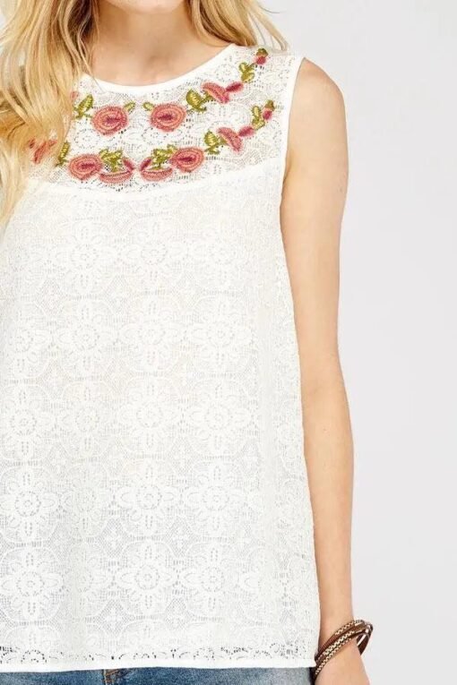 Floral Embroidered Boat-Neck Sleeveless Top Jolie Vaughan Mature Women's Online Clothing Boutique – Image 4
