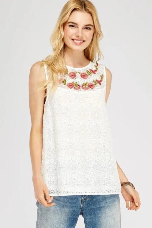 Floral Embroidered Boat-Neck Sleeveless Top Jolie Vaughan Mature Women's Online Clothing Boutique – Image 5