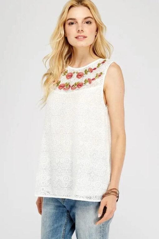 Floral Embroidered Boat-Neck Sleeveless Top Jolie Vaughan Mature Women's Online Clothing Boutique – Image 6