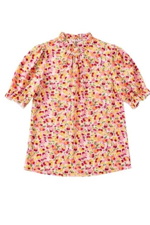 Boho Floral Ruffle Short Sleeve Blouse | Ruffle, Sleeve Puff Sleeve