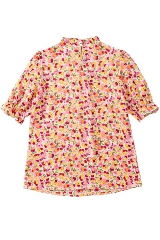 Boho Floral Ruffle Short Sleeve Blouse | Ruffle, Sleeve Puff Sleeve – Image 3