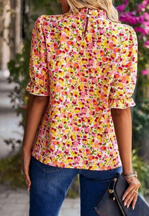 Boho Floral Ruffle Short Sleeve Blouse | Ruffle, Sleeve Puff Sleeve – Image 5