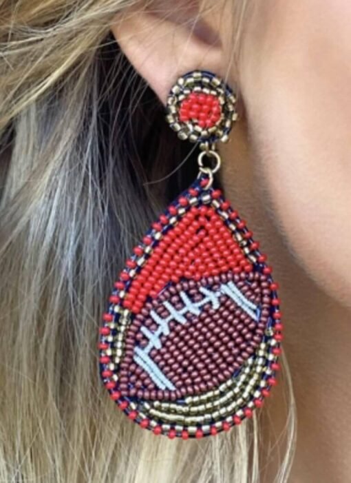 Football Teardrop Bead Stud Earrings – Image 4