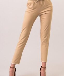 Frayed Ankle Drawstring Khaki Capris