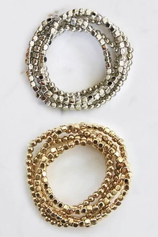 Gold Beaded Stretch Bracelet Set – Image 3