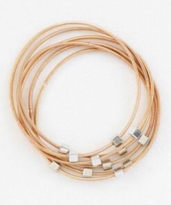 Gold Geo Square Silver Guitar String Bracelet Set