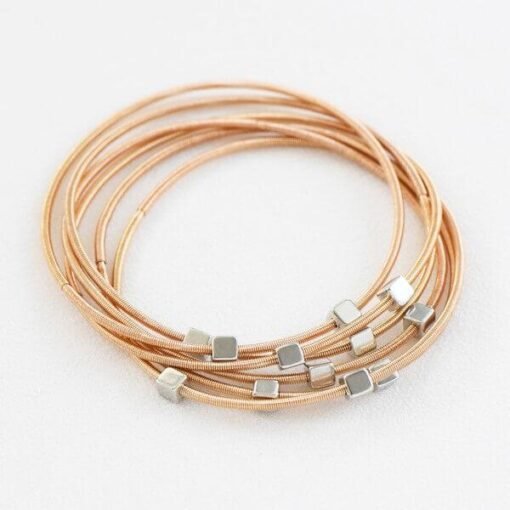 Gold Geo Square Silver Guitar String Bracelet Set – Image 3
