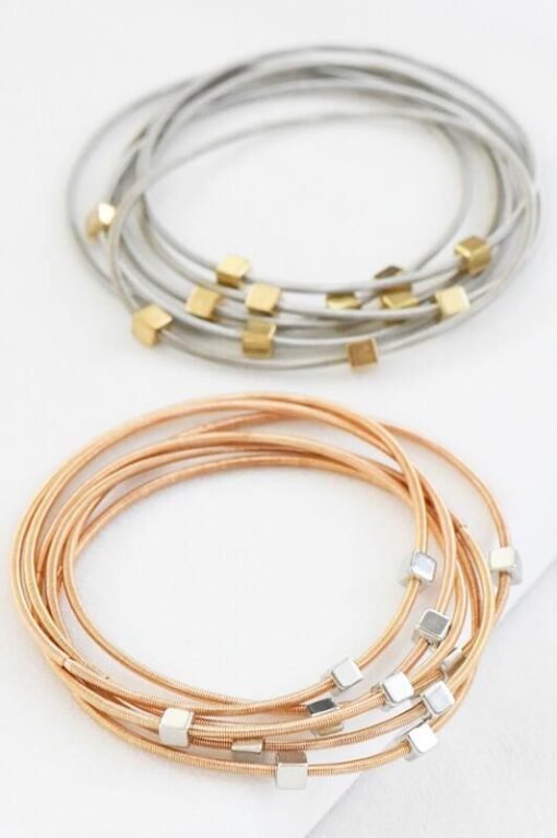 Gold Geo Square Silver Guitar String Bracelet Set – Image 4